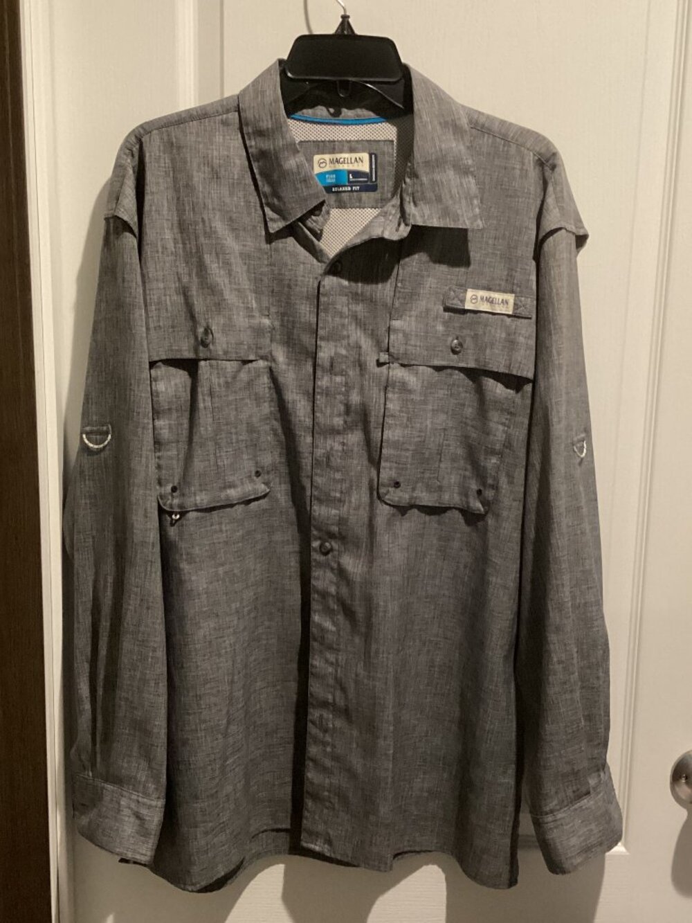 Men's MAGELLAN OUTDOORS "Aransas Pass" LS Gray Relaxed Fit Shirt - Size Large